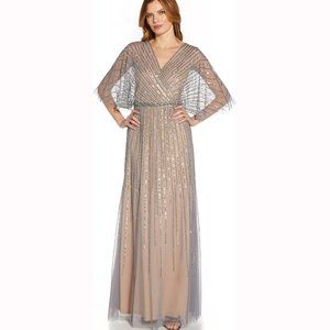 Adrianna Papell Sequin V-Neck Dress Sterling Nude 4
